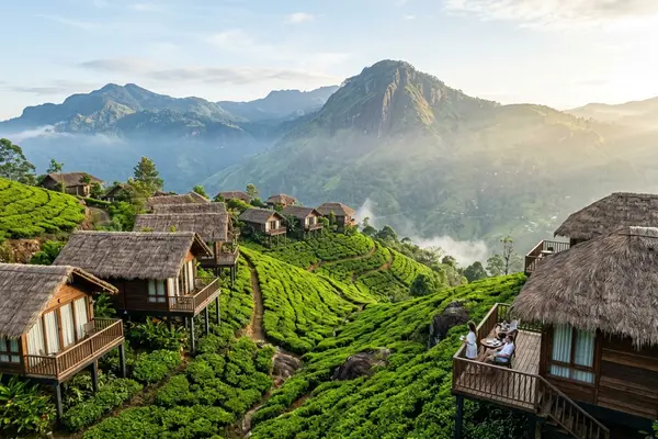 98 Acres Resort chalets on a tea plantation in Ella