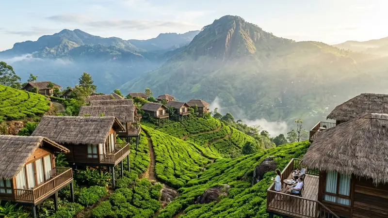 98 Acres Resort chalets on a tea plantation in Ella