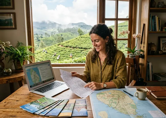 Travel specialist planning a Sri Lanka honeymoon itinerary