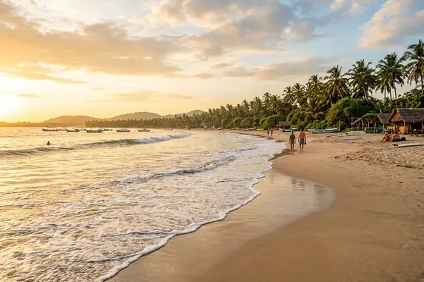 Arugam Bay beach at golden hour