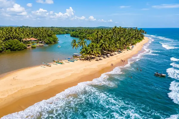 Bentota beach where river meets ocean