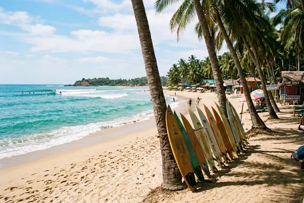 Arugam Bay beach in Sri Lanka with turquoise water and golden sand