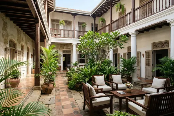 Fort Bazaar boutique hotel courtyard inside Galle Fort