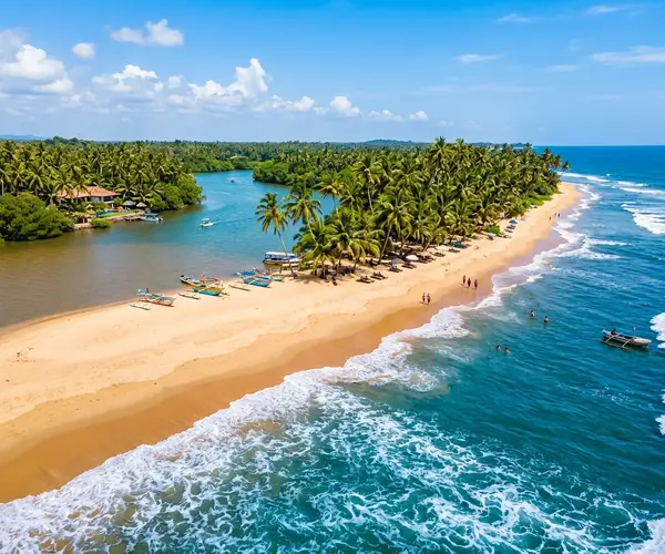 Bentota beach where river meets ocean