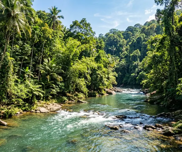 Kelani River flowing through rainforest at Kitulgala